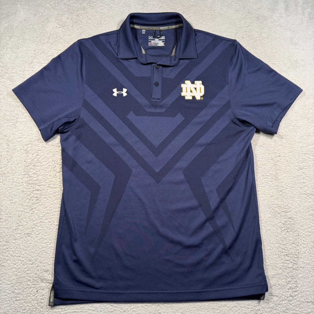 Under Armour Polo Mens Medium Navy Notre Dame HeatGear Geometric Sideline Shirt